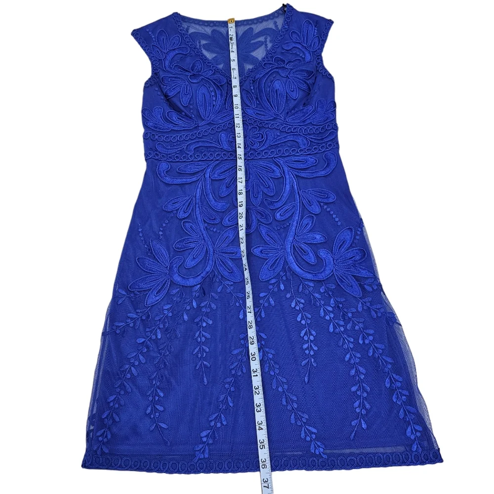 Sue Wong Cocktail Dress Womens Size 10 Cobalt Blue Embroidered Cap Sleeves Lined - Picture 12 of 15